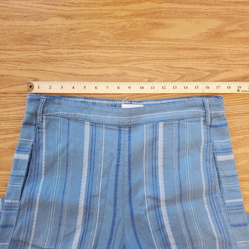 Anthropologie Pants Size Large Womens Blue Linen Cropped Wide Leg Striped Belt - Picture 6 of 11